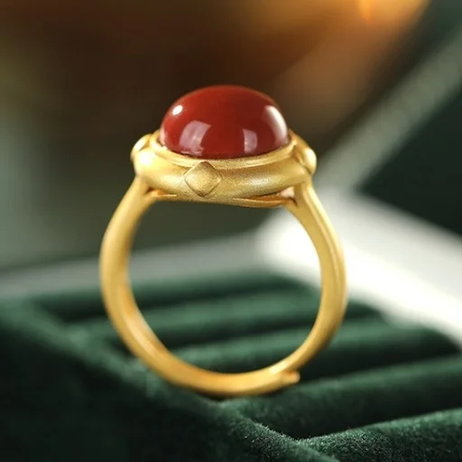 Naravni Hetian jade Jasper južna rdeča usta nastavljiv prstan Kitajski retro slogu sodišče čar elegantne ženske festival darilo