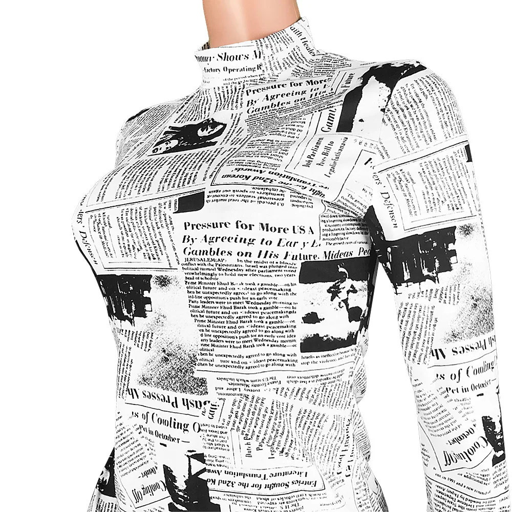 Nove ženske vrhovi moda dolg rokav časopis je natisnjen turtleneck tees t srajce ulične