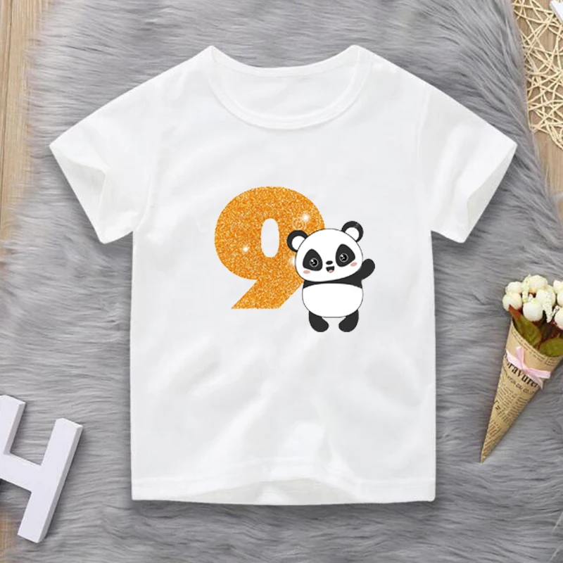 Novo Otroci Smešno Risanka Panda Lepe majice Baby Fantje/Dekleta Happy Birthday Številka 1-9 T Otroci Majica Kratek Rokav Vrhovi Oblačila
