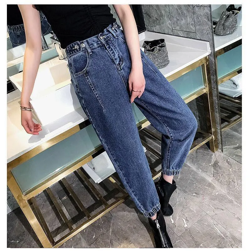 Oversize visok pas, jeans elastična svoboden korejski KAVBOJKE ženske fant hlače ženske plus velikost prevelike kavbojke ženske hlače 2019