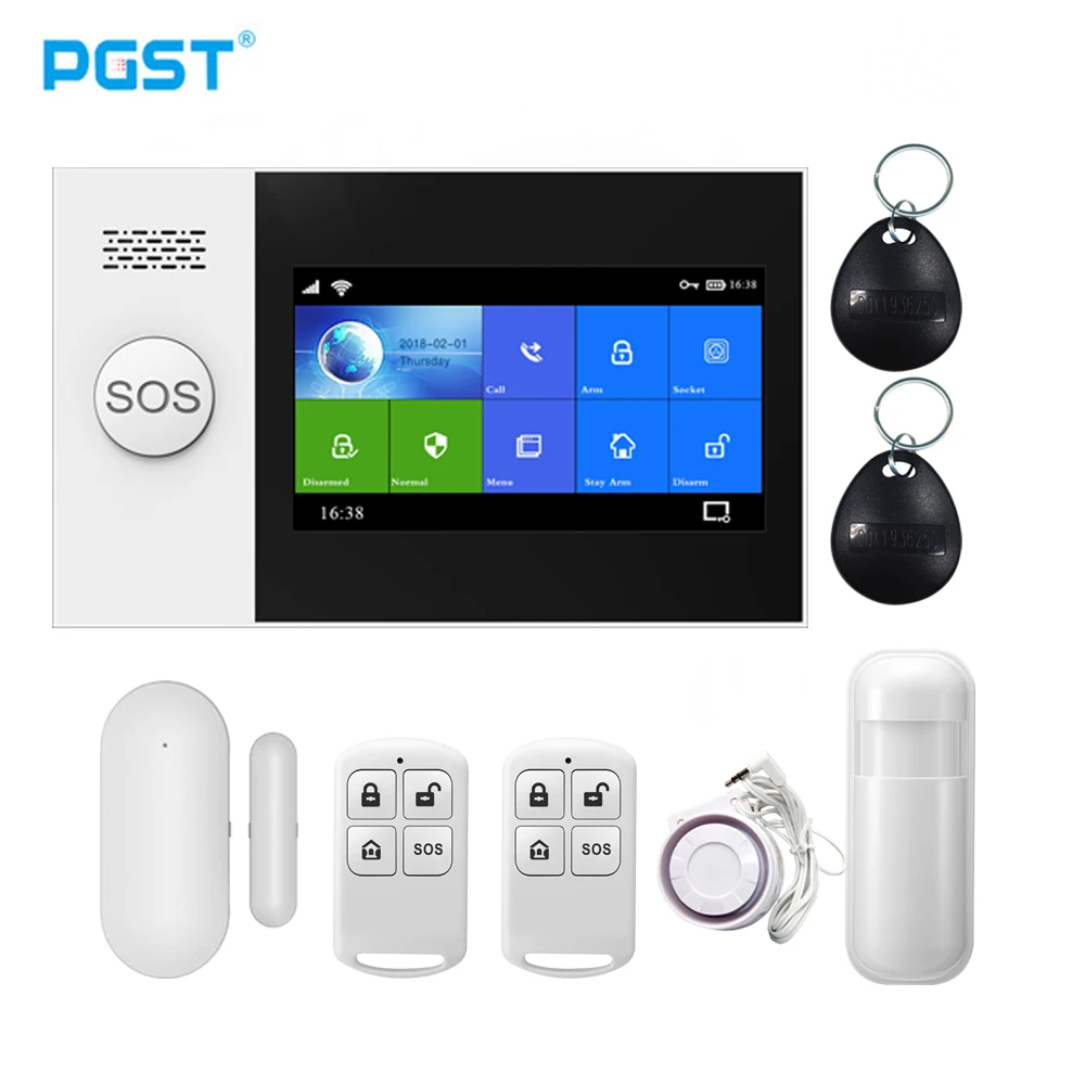 PGST PG107 Tuya Alarmni Sistem 4.3 palčni Zaslon, WIFI GSM GPRS Vlomilec Home Security Z PIR Senzor Gibanja Požara, Dima Detektor