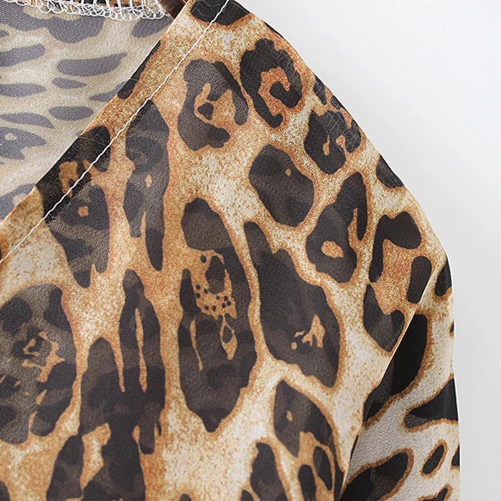 Plus Velikost Poletje Bluzo Ženske Šifon Šal Leopard Tiskanja Kimono Jopico Vrh Svoboden Priložnostne Plažo prikriti Bluzo /PT