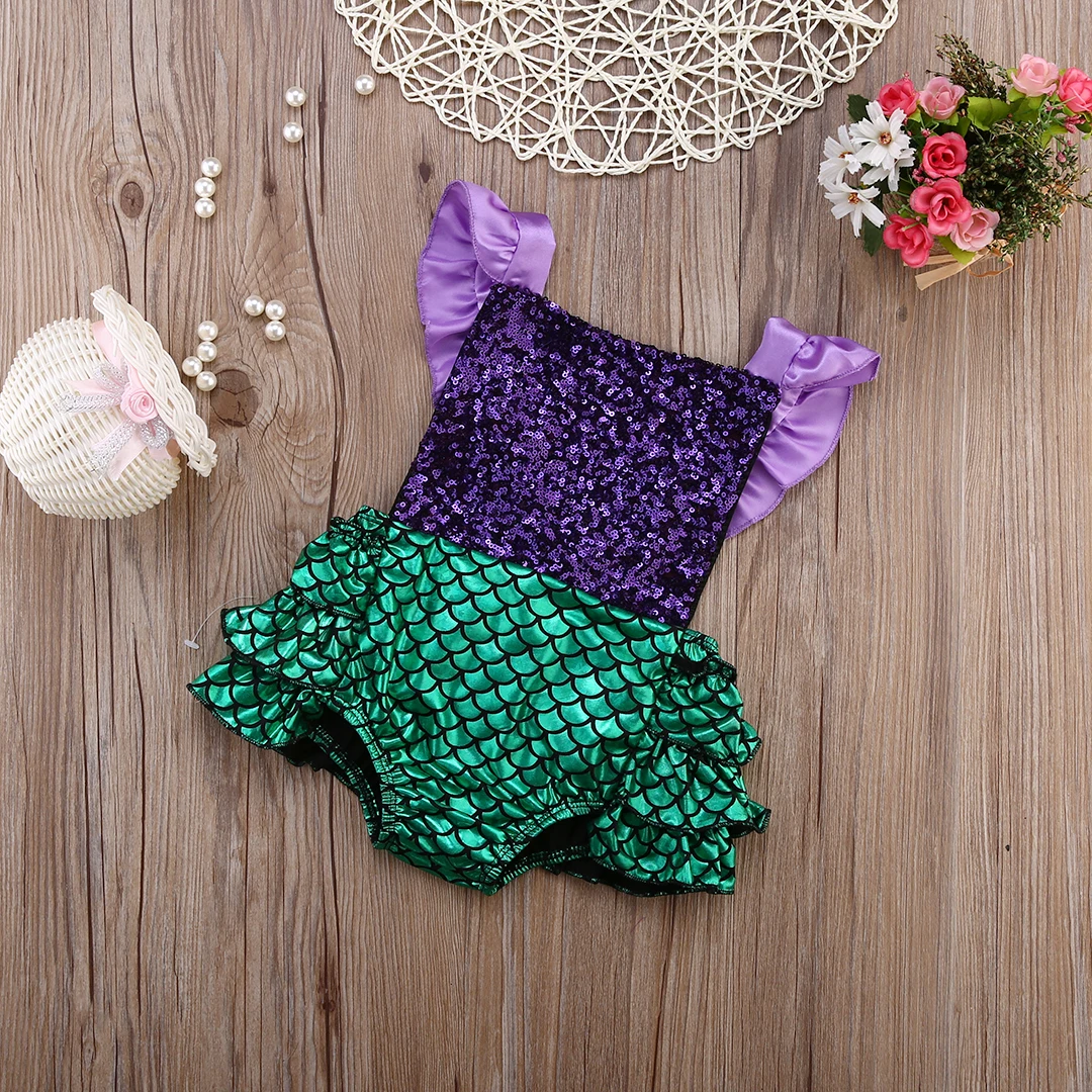Poletja 2017 Bleščica Romper Poletje Otrok Dekle Jumpsuit Zelena morska deklica Dekleta, igralne obleke Novorojenčka Obleke Obleke Sunsuit 0-24M
