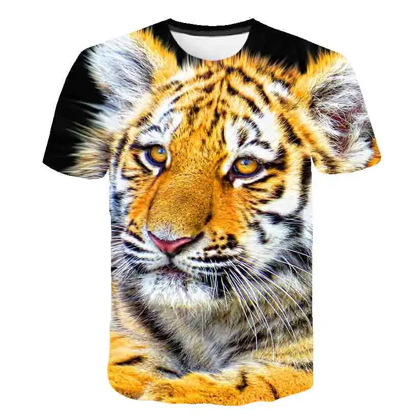 Poletje novo tiger kratka sleeved krog vratu T-shirt otrok 3D tiskanje pisane tiger hip-hop risanka T-shirt poletje moda