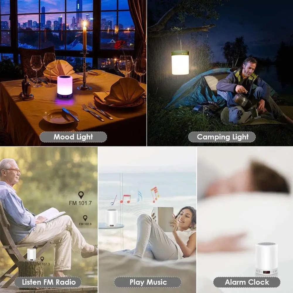 Prenosni Noč Svetlobo, Dotik LED Pat Svetlobo, nočno omarico Lučka, USB, Bluetooth Zvočnik, Mini Predvajalnik, Nočna Lučka za Boljše Spi