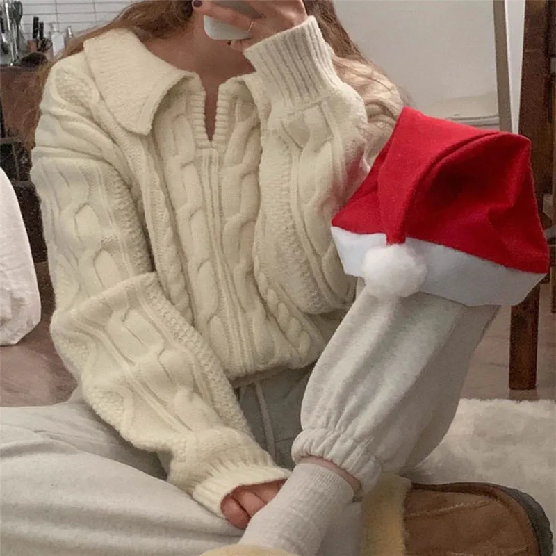 Retro chic preprosto trdno pleteni pulover elegantno termperament trdne zimske puloverji sladko vse-tekmo outwear 2020 pozimi moda