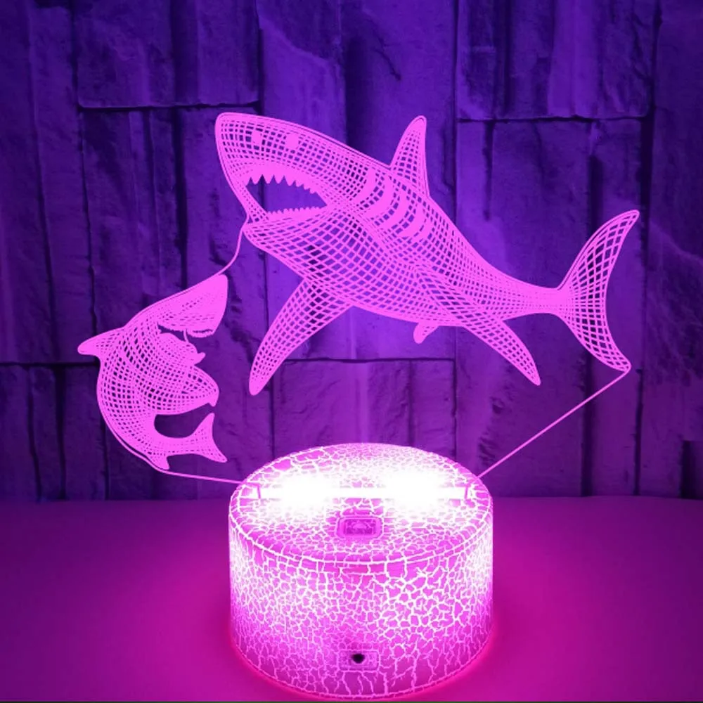 Shark Modeliranje LED 3D Noč Svetlobe Lampara 7 Barva Spreminja, USB namizne Svetilke Remote Touch Stikalo Doma Spalnica Dekor za Otroke Darila