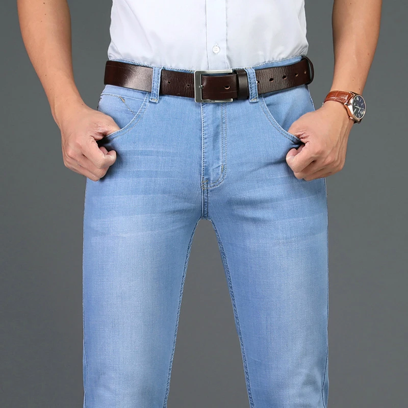 Skinny Kavbojke Moški 2020 Modni Moški Poslovni Odsek Traper Hlače Priložnostne Svetlo Modra Vintage Obleko Hlače Spomladi Moške Jeans Poletje
