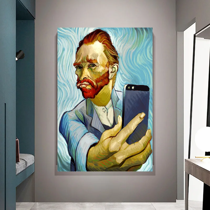 Smešno Art Van Gogh Selfie Po Telefonu Platna Slike Cuadros Stenskih slikah, za Dnevni Sobi Doma Dekor (Brez Okvirja)