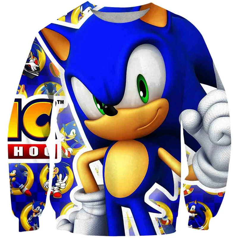 Sonic Hedgehog Obleke Kul 3D Otroci O-vratu Dolgimi Rokavi Pulover Dekleta Fantje Hoodies Mario Majica Jeseni Otrok Vrhovi