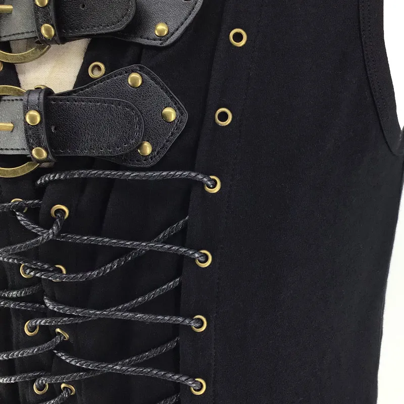 Steampunk Črno Usnje Pasu & Čipke Mens Telovnik Gothic Oblačil Vintage Suknjič Viktorijanski Waistcoat bo Ustrezala Plus Velikost 5XL