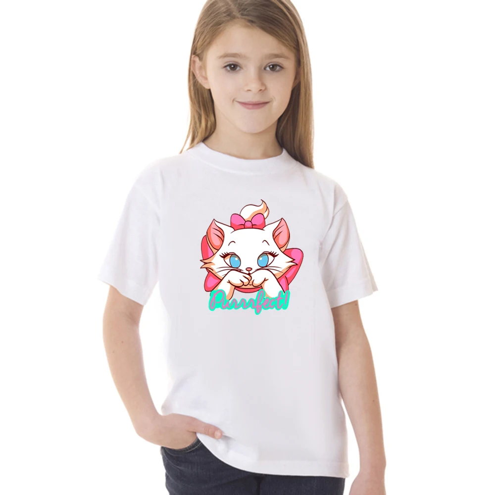 T-shirt dekle top otroci t-shirt roza marija mačka risanka tiskanja poletje srčkan otrok O-vratu kratkimi rokavi otroci oblačila dekle, t-shirt