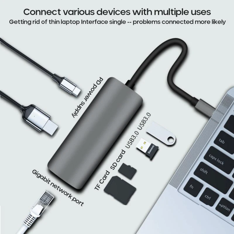Tip C USB priključek za Razširitveno Postajo RJ45 Gigabit Ethernet Vmesnika HDMI-Usb 3.0 Bralnik Kartic za Razširitveno Postajo, Računalnik HUB