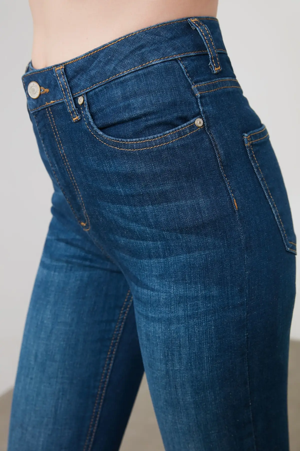 Trendyol Modra Visoko Pasu Skinny Jeans TWOAW20JE0031