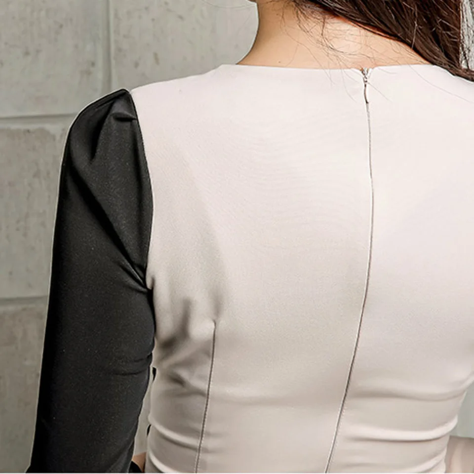 Urad Dama Obleko 2020 Jeseni Visoko Pasu Slim Svinčnik Obleka Black Šivanje Tri Četrtletja Rokav Eleganten Stranka Obleka Ženske