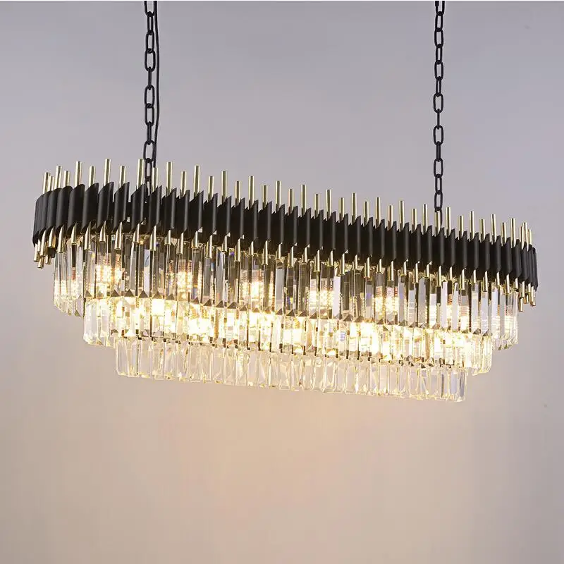 V novi, moderni kristalni lestenec luxury black za dnevna soba jedilnica pravokotne dekorativne LED luči