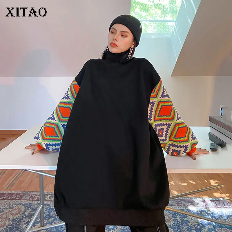 XITAO Novo Kontrast Barvna Majica Fashion Preplete Pletenje Dolg Rokav Pozimi Trendy Pulover Ženske, Svoboden Vrh ZXR1354
