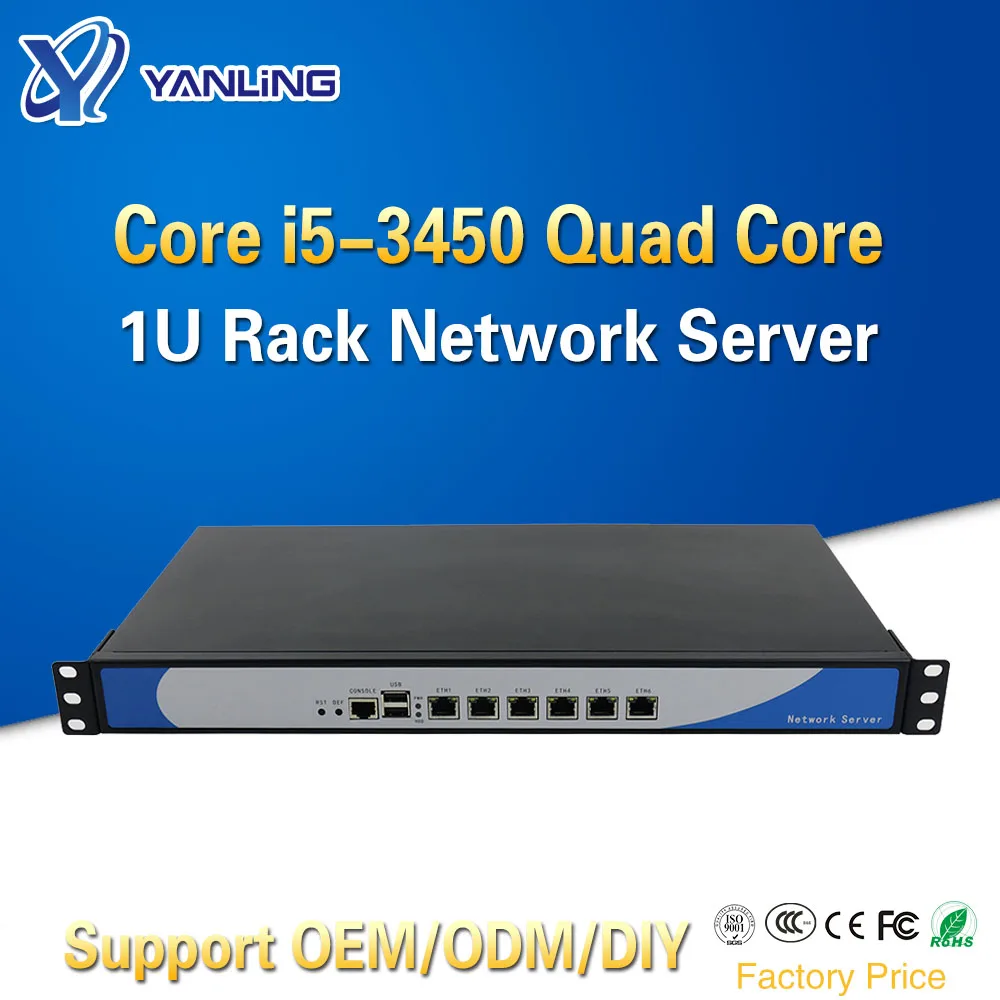 Yanling Ivy Bridge i5 3450 Quad Core 1U Rackmount Omrežni Strežnik s 6 Intel Lan Barebone PC požarnega Zidu, Usmerjevalnika PfSense AES-NI