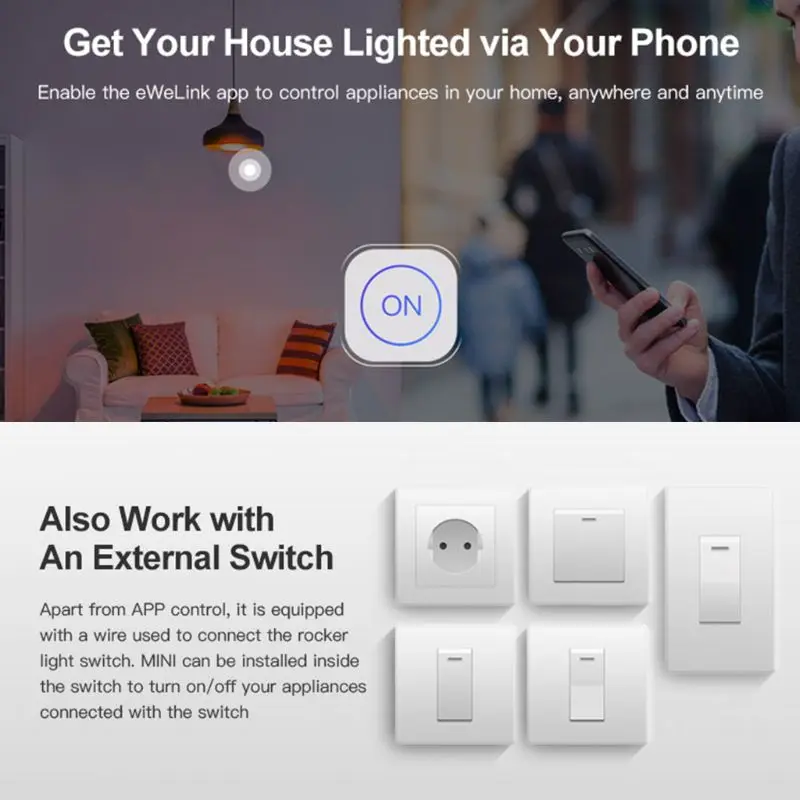 Za Sonoff MINI DIY Smart Stikalo Majhne WiFi Stikalo za Alexa googlova Domača stran Daljinski Nadzor Alarmnih sistemov