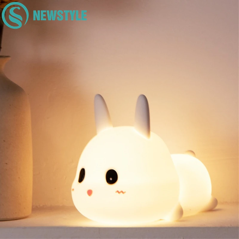 Zajček Silikonski Noč Lučka Zajec Led Lučka za Polnjenje po vmesniku USB Živali Risanka možnost zatemnitve luči Za Otroke, Otroci Baby Gif Soba Dekoracijo