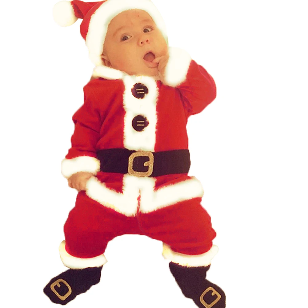 0-12M Božič Baby Boy, Girl Obleke, Kompleti Baby Christams Santa Claus Vrhovi+Hlače+Klobuk+Čevlji za Xmas Obleko