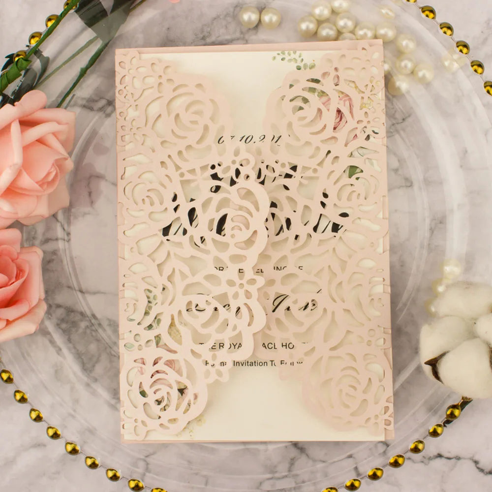 10pcs rose zlato poroko povabila burgundija Blush Pink Srebrne Bleščice laser cut žep vabi kartice za poročne tuš