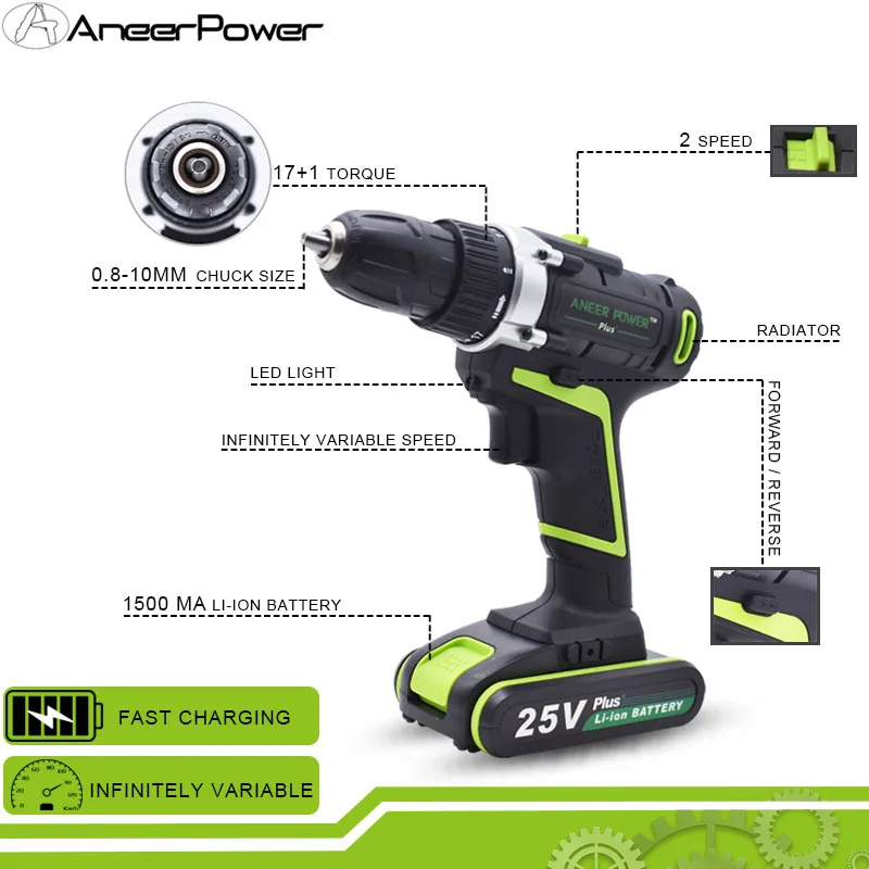 12V 21V 25V Plus Roko Električni Vrtalnik Dvojno Hitrost Mini Brezžična Izvijač Baterije Visoke Kakovosti 18650 Baterija Litij-Vaja