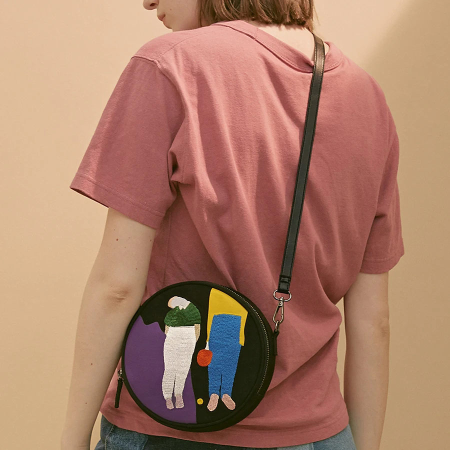 2019YIZISToRE novo izvirno krožne platno ženske messenger vrečke z vezenje in tisk krog torbe za dekleta (ZABAVNIH KIK )