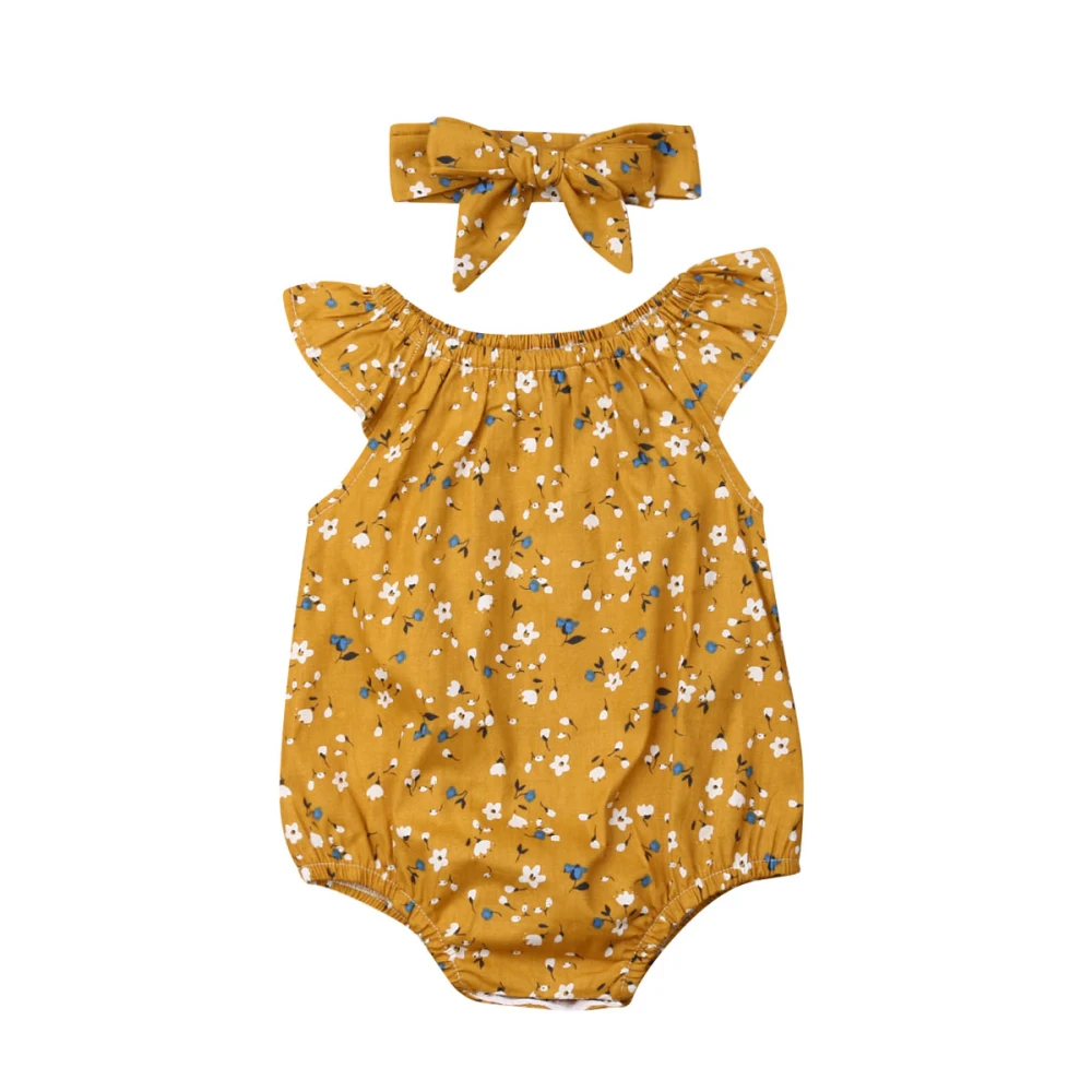 2020 Baby Poletnih Oblačil Novorojenega Dojenčka Baby Girl Obleke brez Rokavov Cvetlični Obleka, naglavni Trak 2 pc Jumpsuit Playsuit Obleko