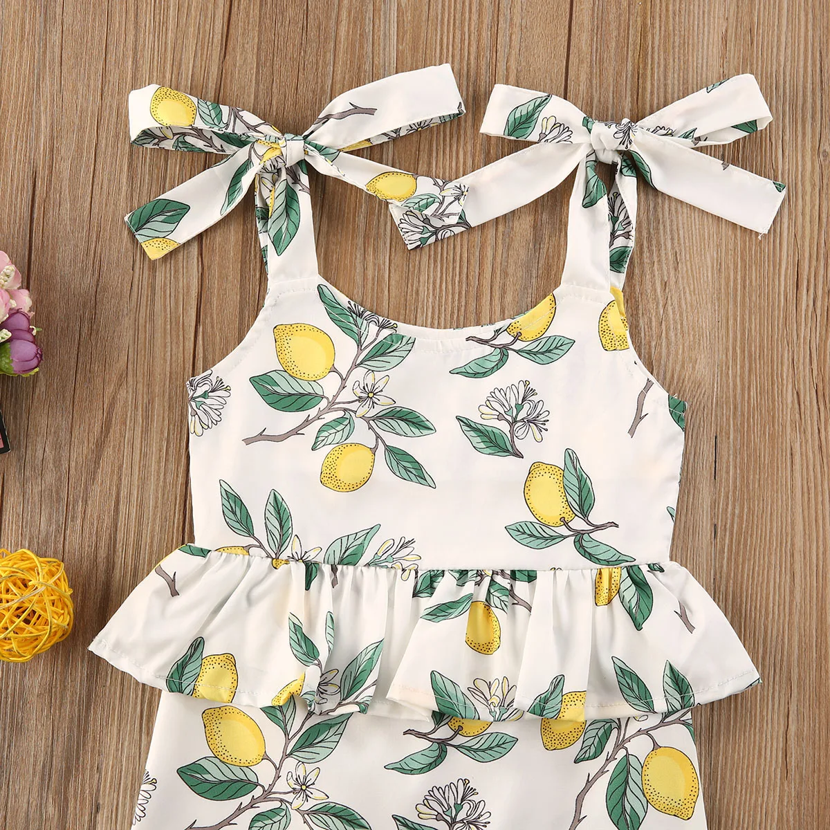 2020 Dojenčka Newborn Baby Dekleta Obleke Ruffles brez Rokavov Limone tiskanja Bodysuit/Romper Poletno Obleko Oblačila Velikosti 0-2T