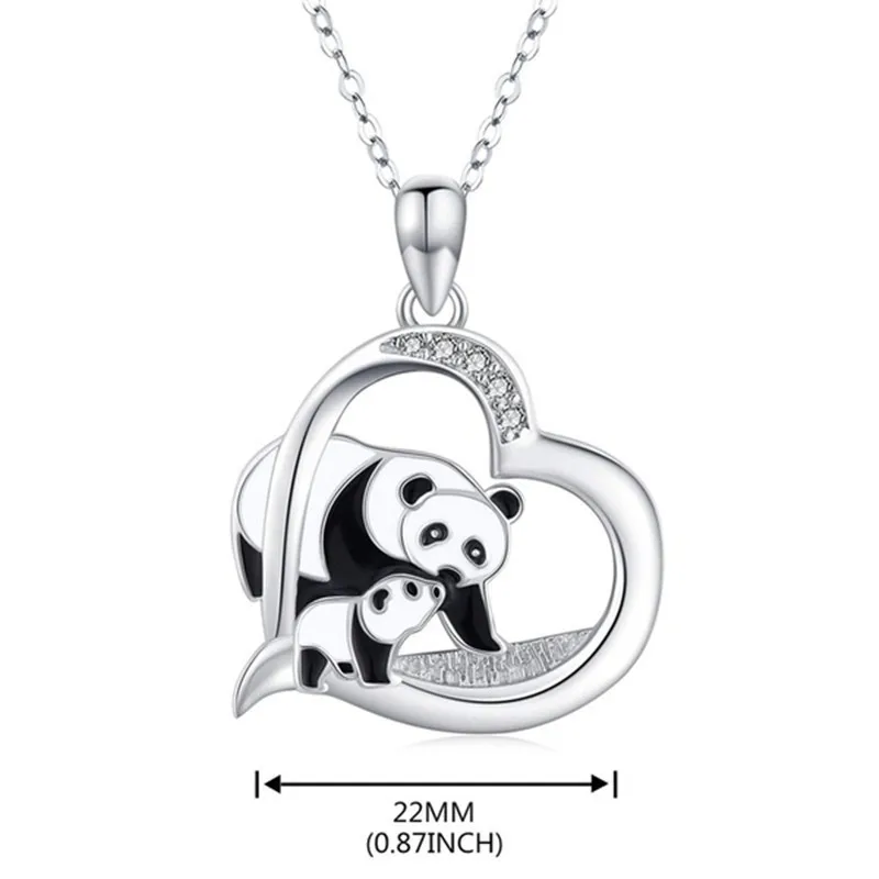 2020 Trendy Ljubezen Srce Dvojno Panda Ogrlico, Obesek Za Ženske Luštna Dekleta Dolgo Verigo Živali Izjavo Ogrlica Nakit D5Z085