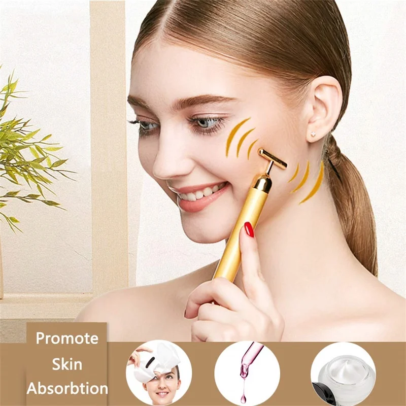 24K Gold Roller z vibriranjem Obraza Massager Hujšanje Kožo Obraza Lepota Bar Impulz, Učvrstitev Obraza Masaža Dvignite Zatezni Gubam Bar