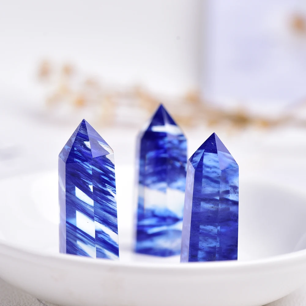 35-45mm 1PC Umetne Modra taljenja kristali kremena Ročno Izrezljane kristalno točk palico steber zdravilni kamen