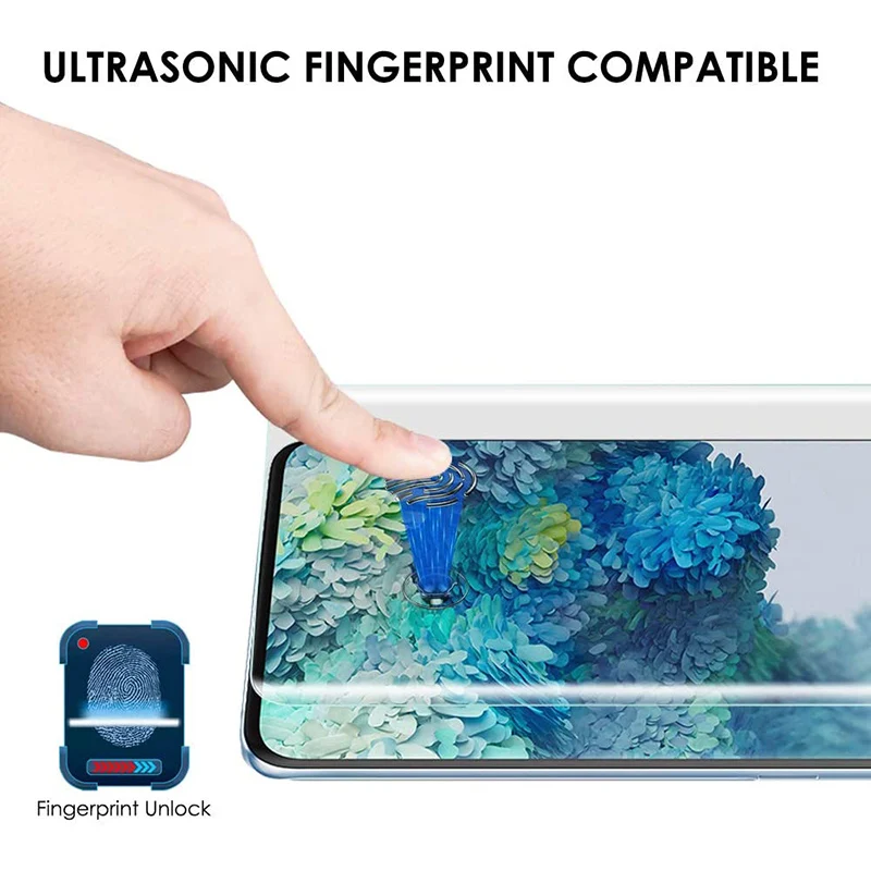 3pieces 3D Ukrivljen Kaljeno Steklo za Samsung Galaxy S20 UV Zaščitnik Zaslon na Dotik Občutljiv Primeru Prijazno Prstnih Odklepanje