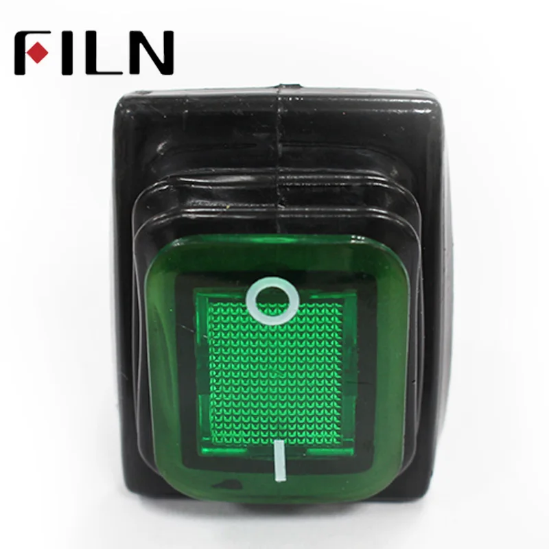 50pcs kcd4 težka nepremočljiva na off iver kontaktna točka baker pin zelena rdeča led svetilka 220v 30A rocker switch