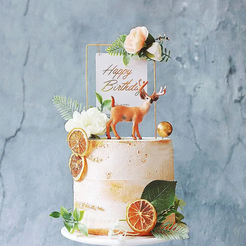 Akril Kovinski Happy Birthday Cake Pokrivalo z Umetno cvetje Za DIY Baby Tuš Rojstni Peko Torto Dekoracijo Zastav