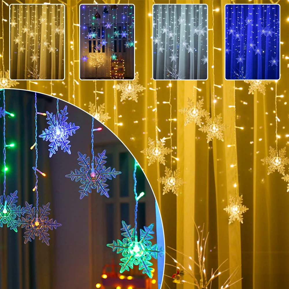 Božič na Prostem Veliki Snežinka Vila Val Svetlobe LED Zavese Niz utripati Luči Nepremočljiva Počitnice Stranka Connectable D30