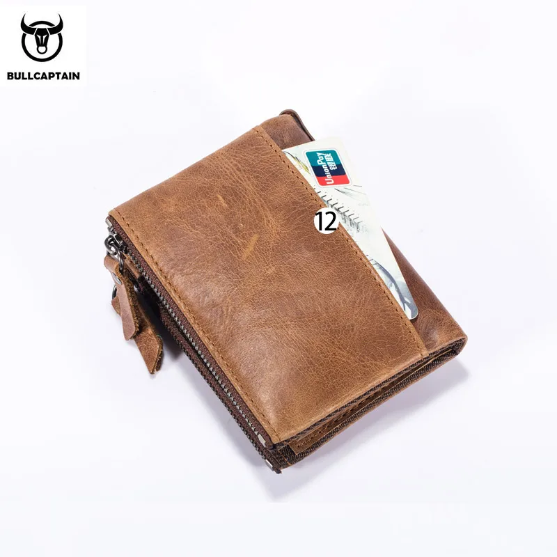 BULLCAPTAIN retro usnjena moška denarnica usnje zadrge sponke kratko denar denarnico za kartico sim kovanec torbici RFID denarnice QB06