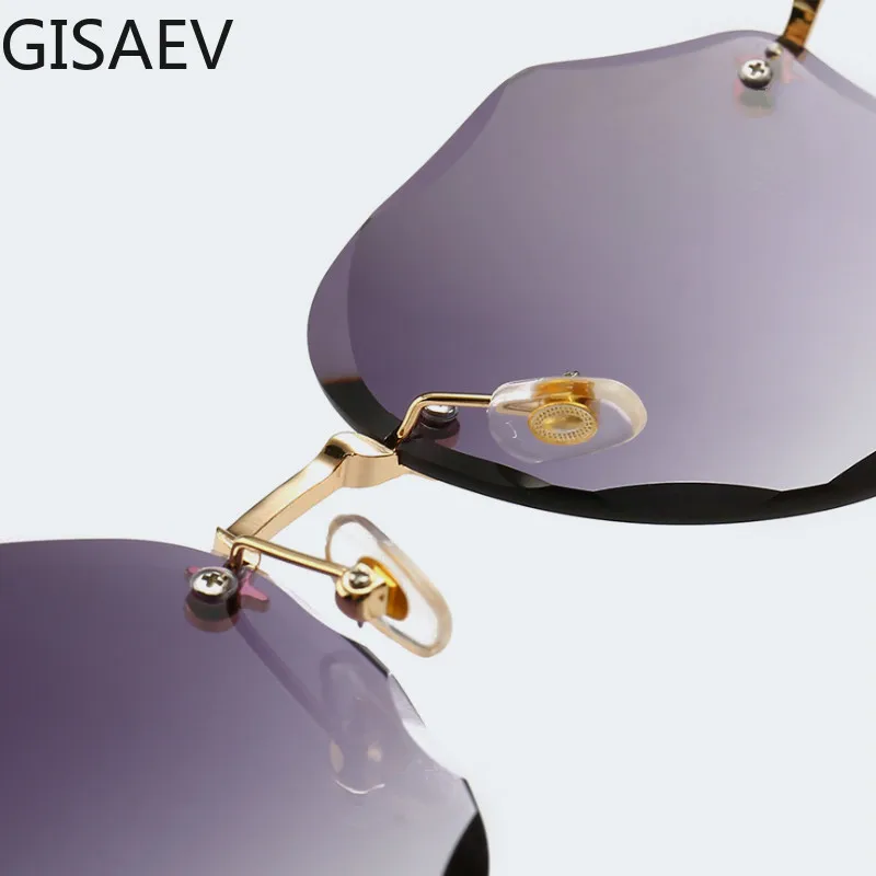 GISAEV Vožnje Očala Ženska Moda Rimless Diamantno Rezanje Objektiv Dame sončna Očala Luxury Letnik Klasičnih Odtenkov Ocean Očala