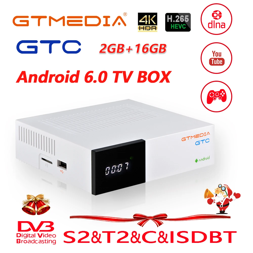 GTMEDIA GTC Satelitski Sprejemnik, Smart TV Box Android 6.0 16GB 2GB S905D 4K H. 265 Wifi Netflix Set top Box Android BOX