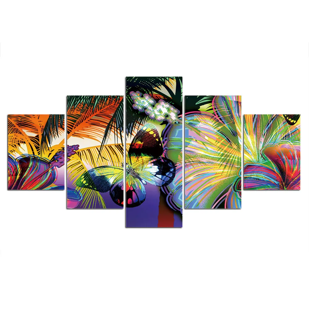 HD Natisne 5 Plošče Fotografij, Platno Natisne Rože in metulji Slikarstvo Wall Art Za Dnevna Soba Dekoracijo Doma