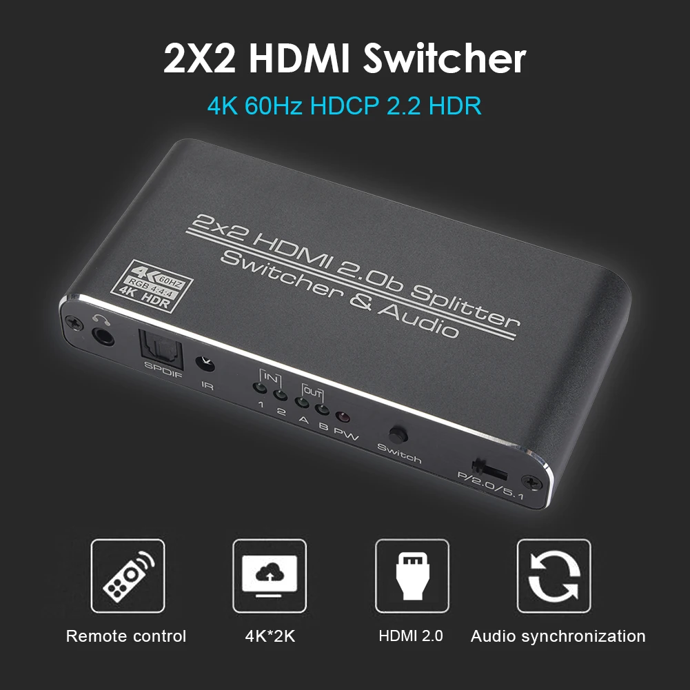 HDMI 2x2 HDMI Matrix 4k 60Hz HDMI Stikalo za Ločevanje 3D HDCP 2.2 HDR Audio Preklopnik Extractor HDMI Preklopnik