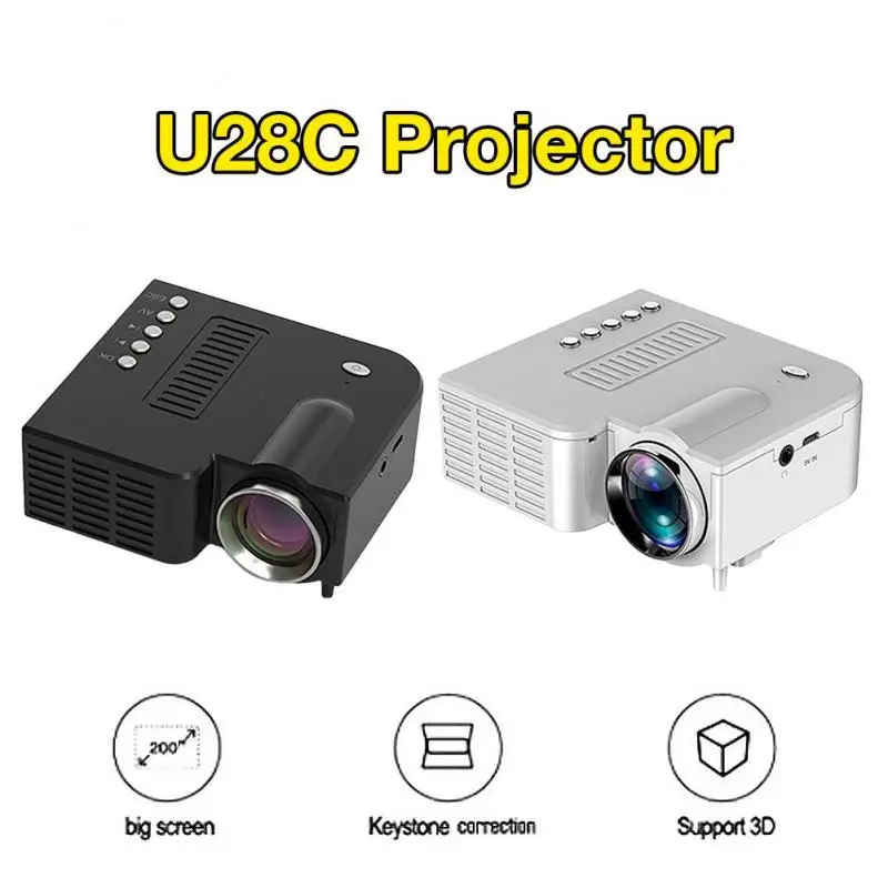 Hitra Dostava UC28C LED ABS USB 16.7 M 1080p HD Video Projektor za Domači Kino Kino Pisarniški LED Projektor Črna/bela