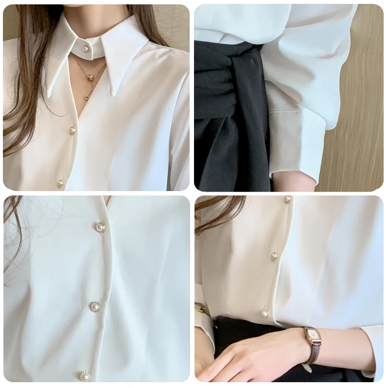 Jeseni Novi Korejski Urad Dama Vrhovi Ženske Šifon Majice Z Dolgimi Rokavi Nepakirana Trdna Bele Bluze Ženska Oblačila Blusas Mujer 10500