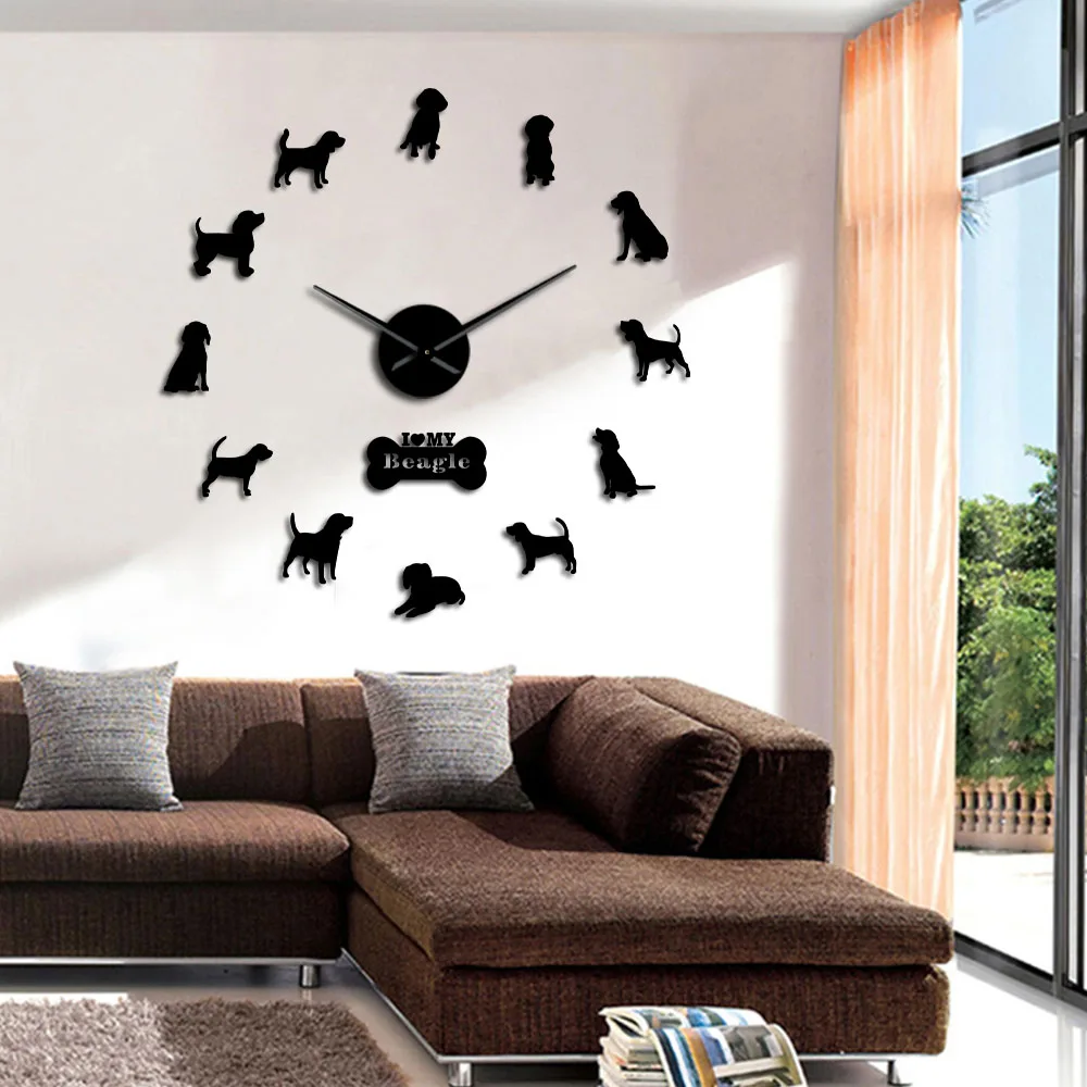 Mala Hound Dog Pasme angleški Beagle DIY Wall Art Okras Velikan Stenske Ure Beagle Pes Pet Ljubitelji Doma Dekor Moderne Stenske Ure