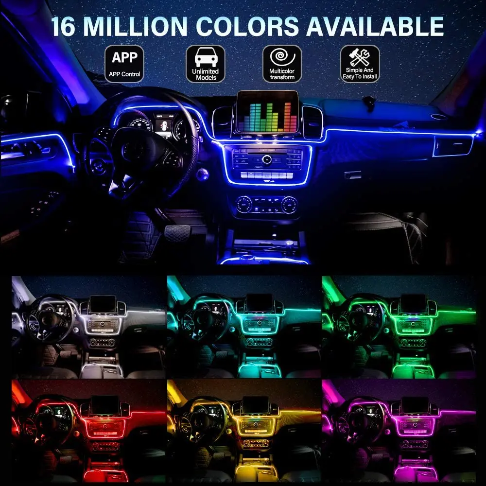 NLpearl 5IN1 6M RGB LED Trakovi Avto Notranje Luči z Aplikacijo Nadzor Avtomobila svjetlovodni Vzdušje Okoljske Svetlobe, Dekorativne Svetilke