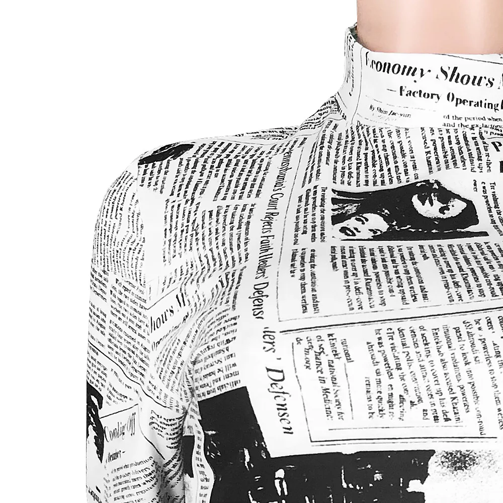 Nove ženske vrhovi moda dolg rokav časopis je natisnjen turtleneck tees t srajce ulične