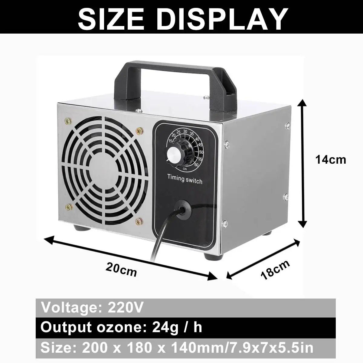 Ozon Generator 24g/h Prenosni Ozonizer Zrak, vodo, Čistilec Sterilizator zdravljenje Ozona poleg formaldehida 220V s Samosprožilcem