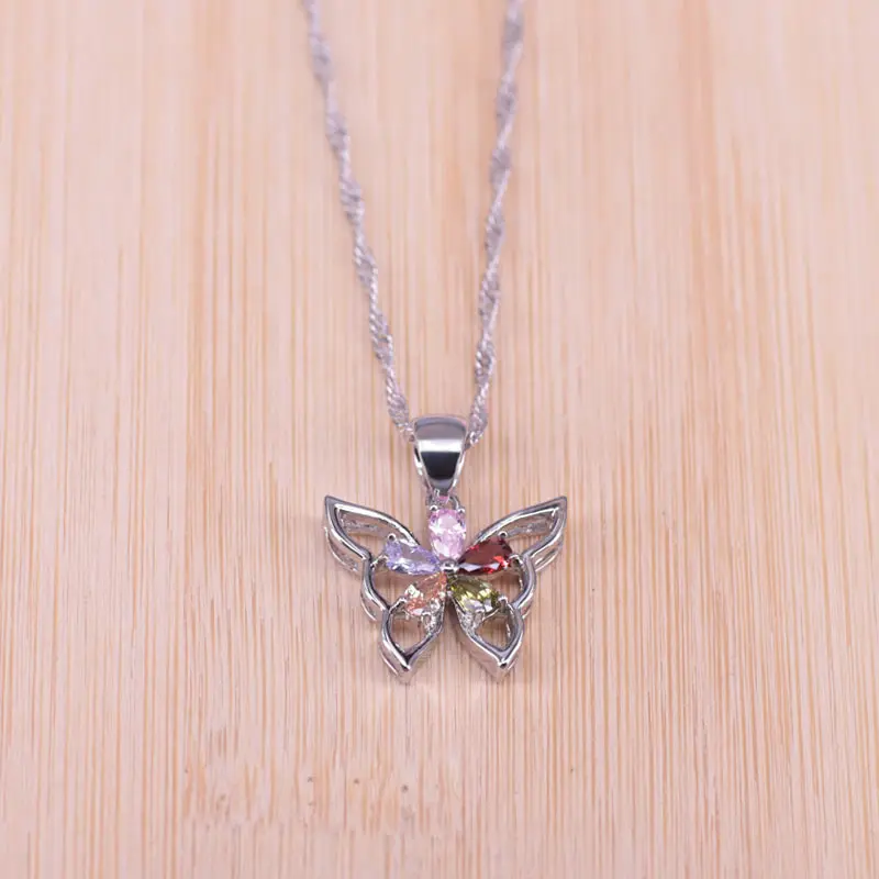 Pisan metulj kvadratnih srebrne barve hoop uhani-ogrlica, zapestnica za ženske najboljši predstavi poročni nakit set