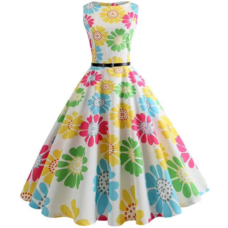 Poletni Cvetlični Obleke za Ženske 50s, 60s Velikem Zamahu Hepburn Vintage Retro Rockabilly Pin Up Obleko Tanek Eleganten Stranka Sonce Dres